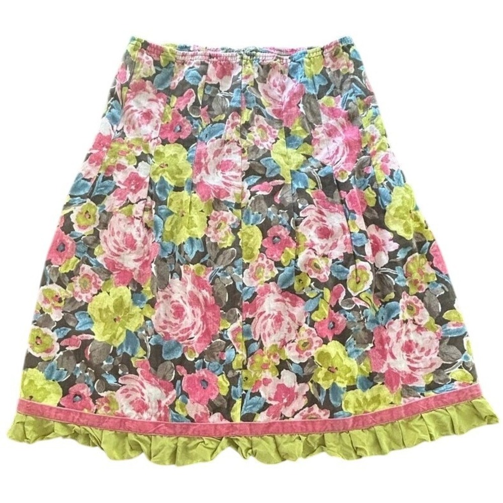 J. Jill Skirt 100% Linen Pleated Floral Feminine Cottagecore Colorful Sz Small